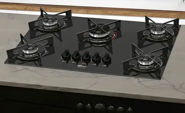 Fogão Cooktop Fischer 5Q FIT LINE Gás Mesa Vidro Preto BIVOLT