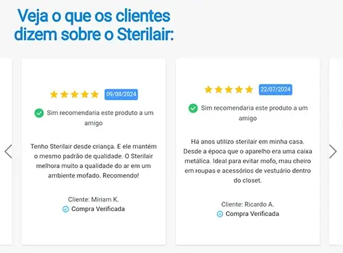 Depoimentos de cliente Sterilair
